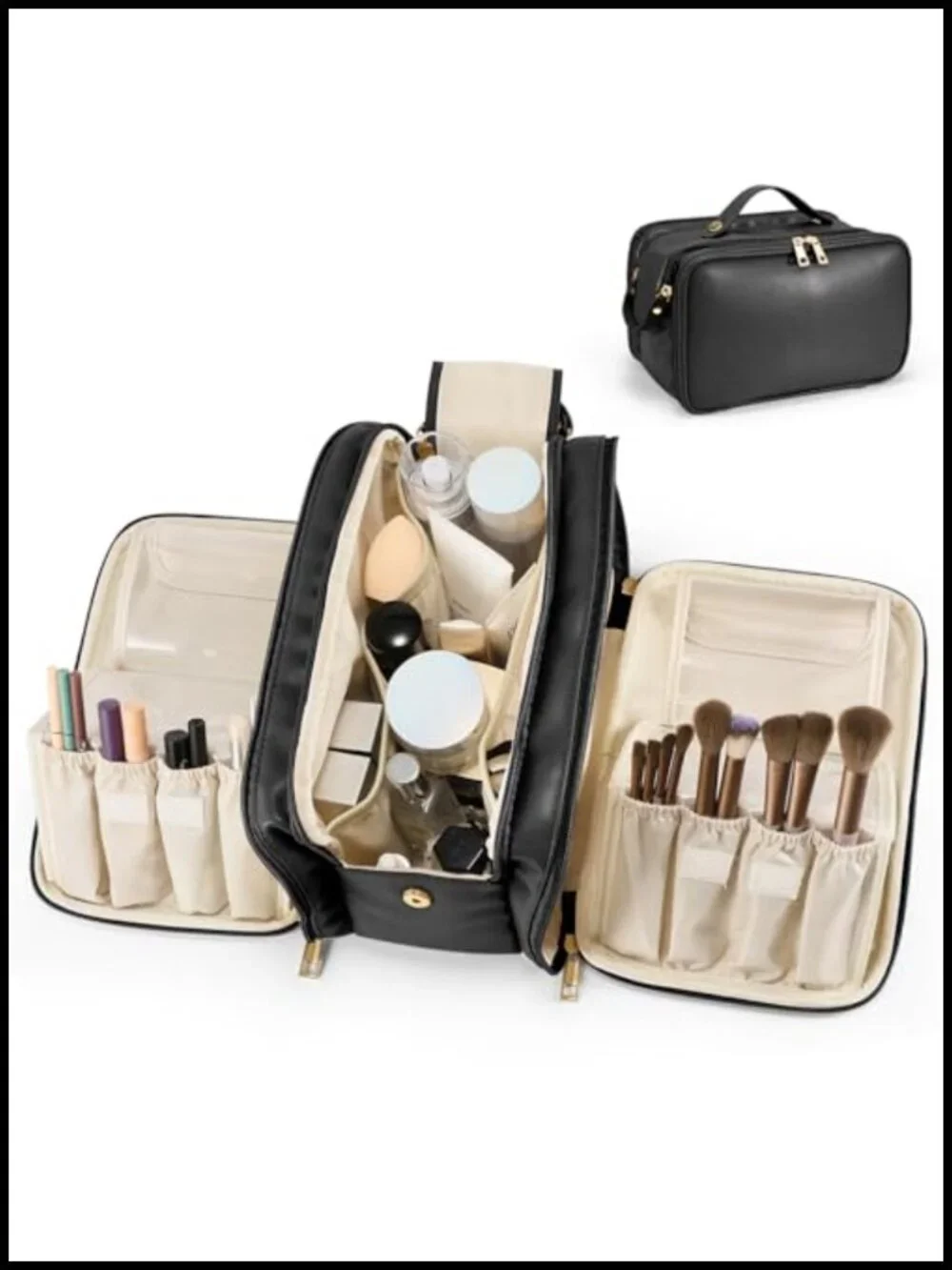 Large Capacity Waterproof Cosmetic Travel Bag with Brush Holder